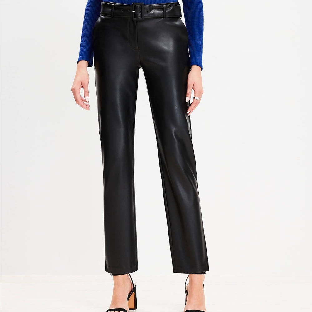 LOFT Black Straight Leg PLeather Trousers